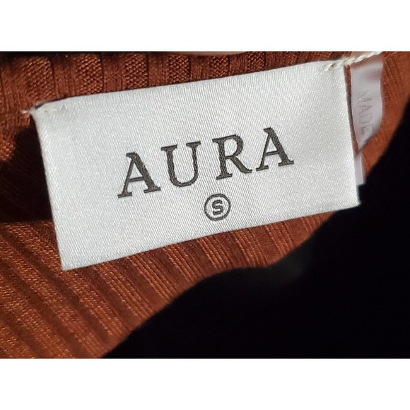 Aura NWT Brown Rust Rayon One Shoulder Off Sleeveless Ribbed Dress Size Small - Picture 7 of 12